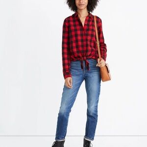 Madewell Plus Size Red Black Flannel Tie-Front Shirt in Buffalo Check Size 2X